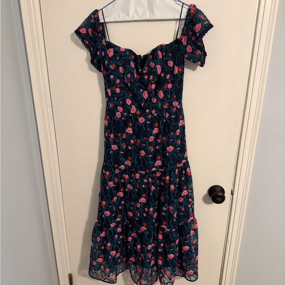 Dress the Population Floral Midi Dress - Pink and Blue